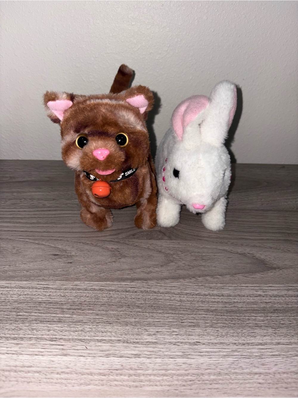Brown and White Walking Plush for Kids - Cute Cat and Bunny